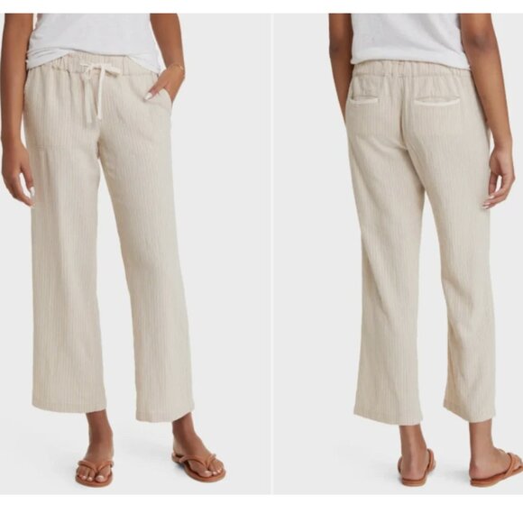 Caslon Linen Blend Pants - Striped Pull-On Petite Size PM - Picture 1 of 9